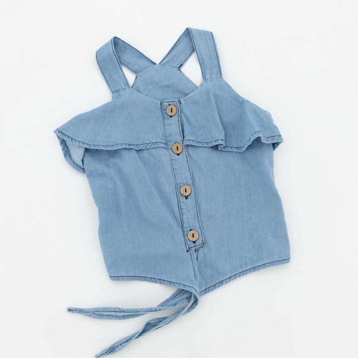 Pre-Girls Chambray Knotted Top - Indigo