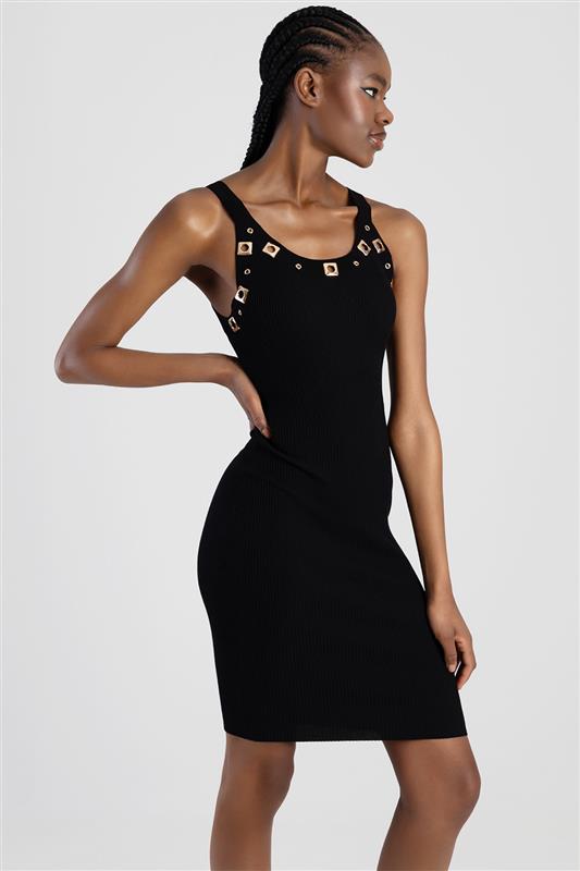 Fitted Dress With Hardware Details - Black