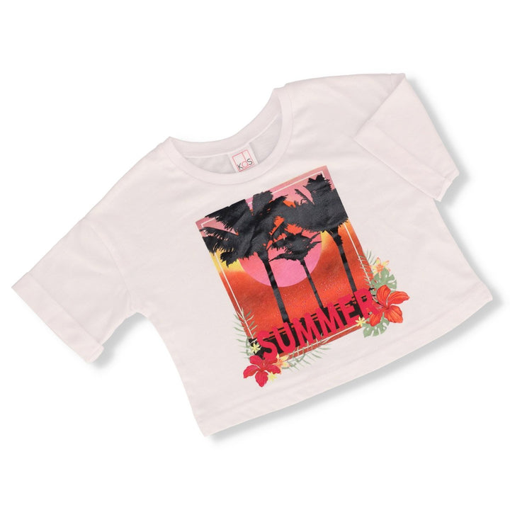 Pre-Girls Boxy Tropical Tee - White