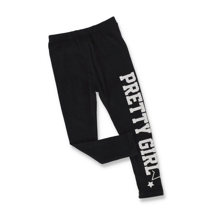 Pre-Girls Black Slogan Printed Legging - Black