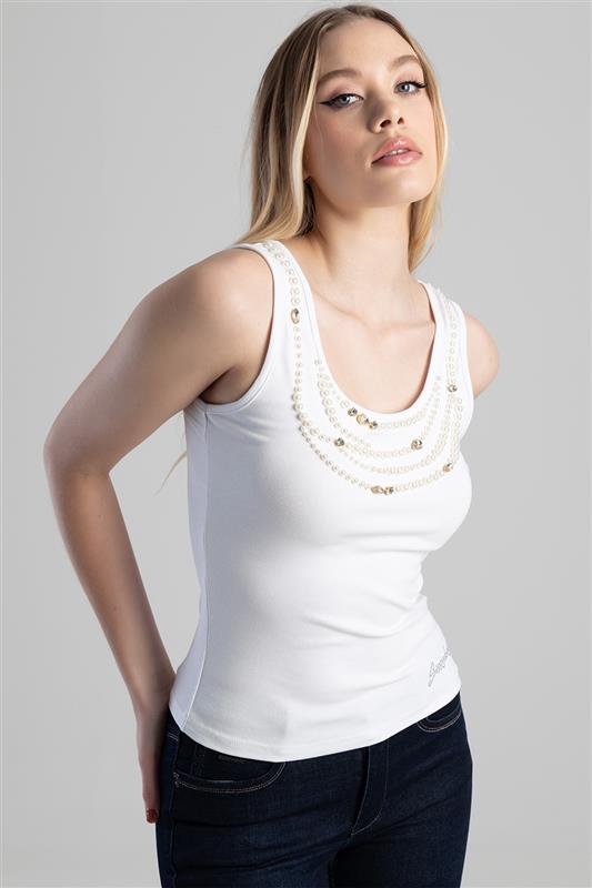 Vest With Neck Bling Tee - White