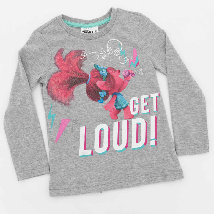 Pre- Girls Trolls Long Sleeve Tee - Grey Melange