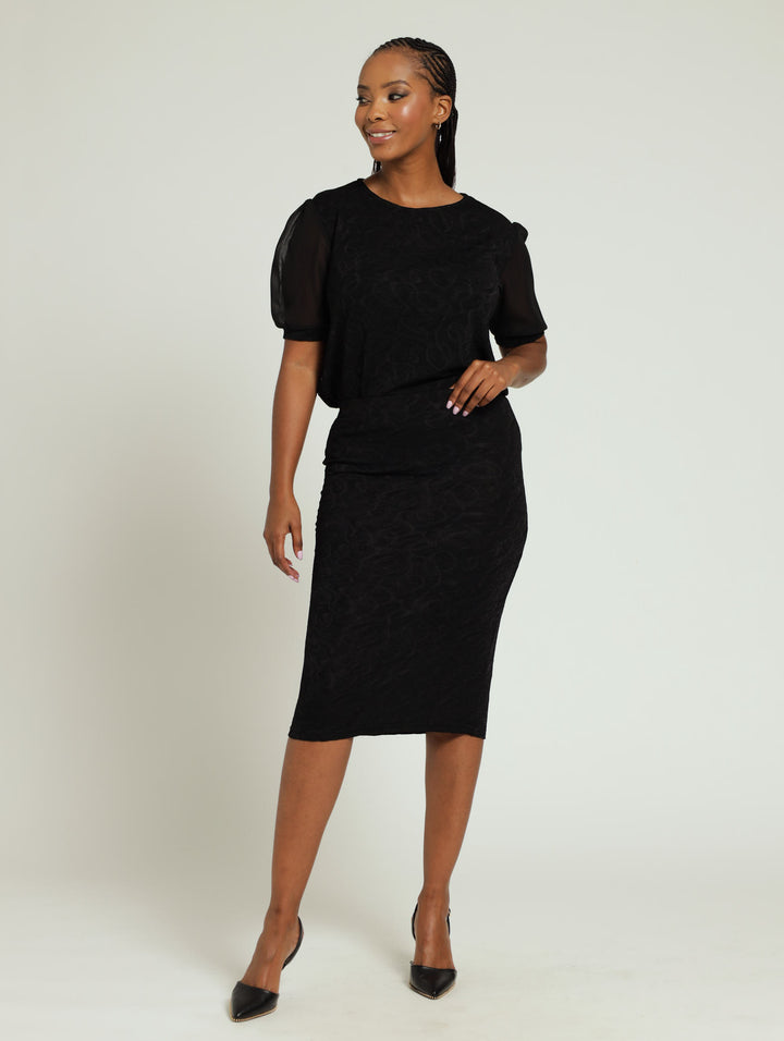 Textured Pencil Skirt - Black