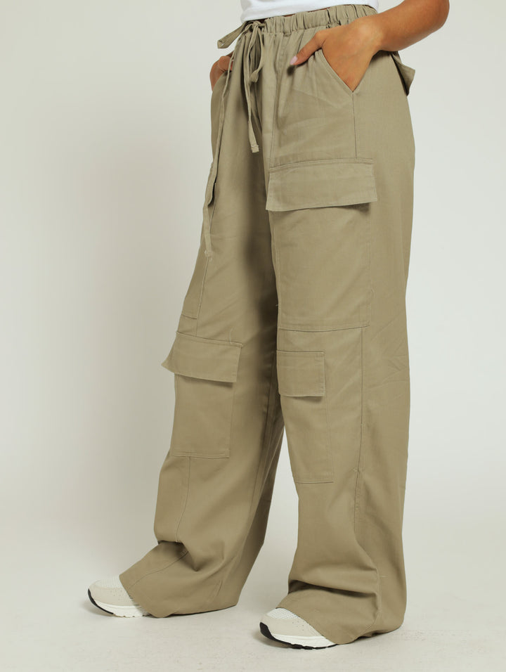 Wide Leg Utility Pants - Fatigue