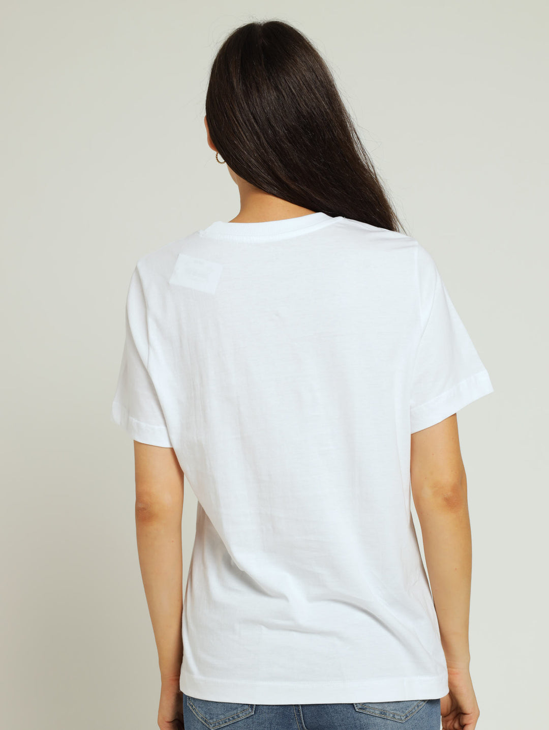 Cotton Boxy Tee With Rib Neck - White