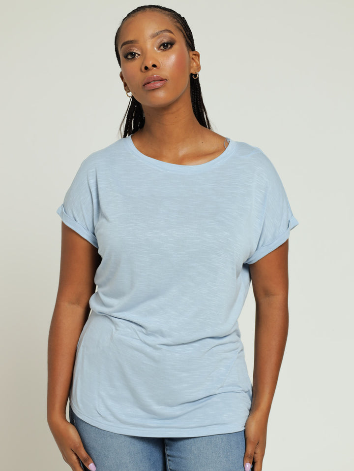 Turnup Sleve Slouchy Tee - Sky Blue