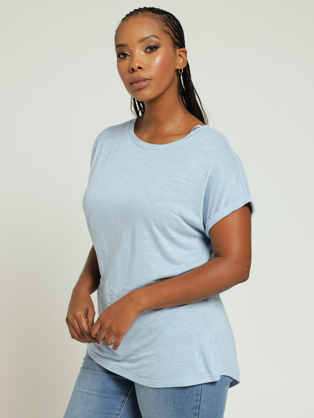 Turnup Sleve Slouchy Tee - Sky Blue