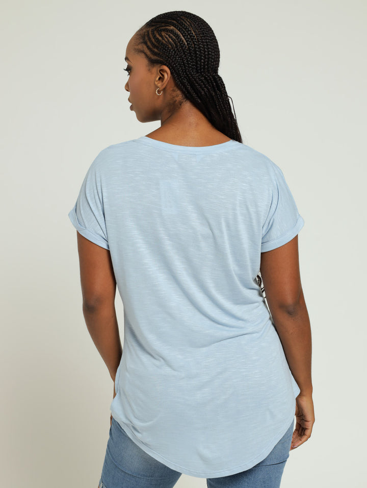 Turnup Sleve Slouchy Tee - Sky Blue