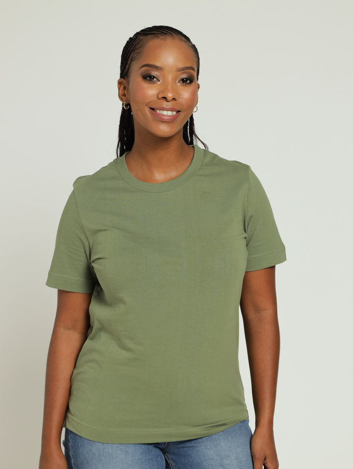 Rib Neck Cotton Boxy Tee - Fatigue