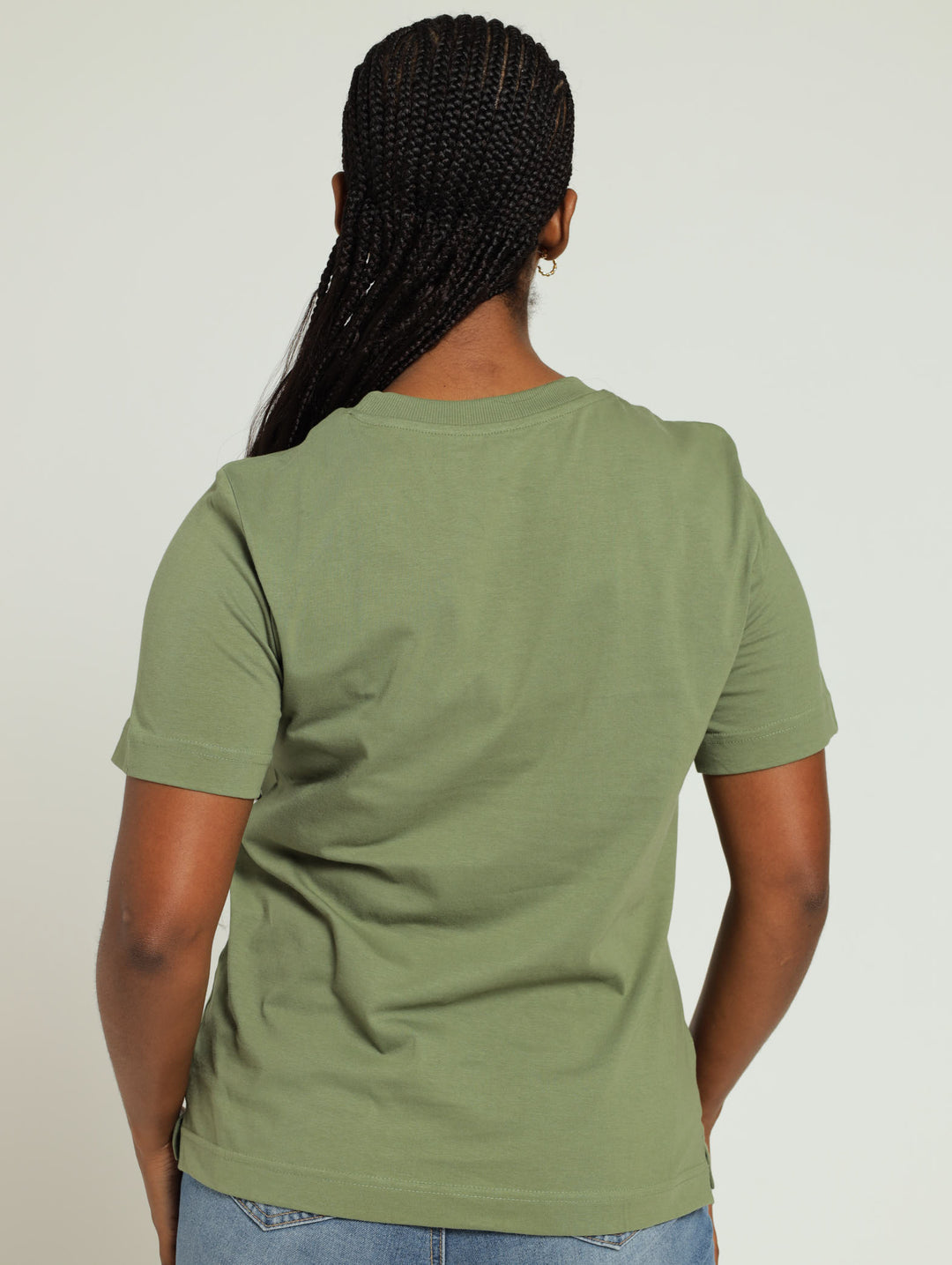 Rib Neck Cotton Boxy Tee - Fatigue