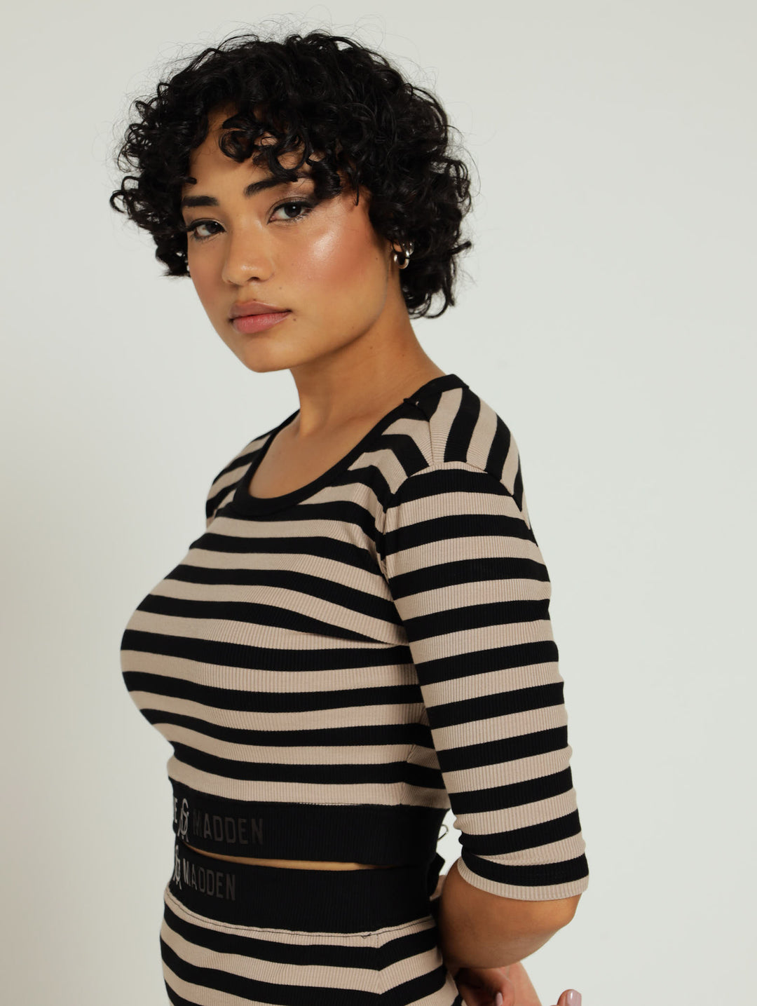 Jade Stripe Cropped Top - Black