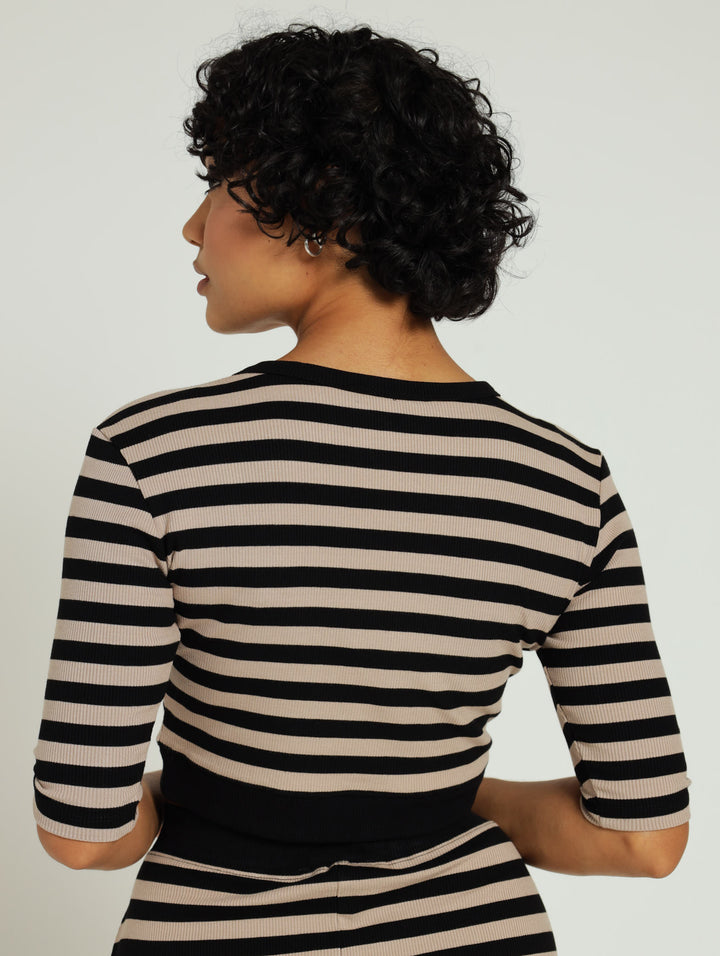 Jade Stripe Cropped Top - Black