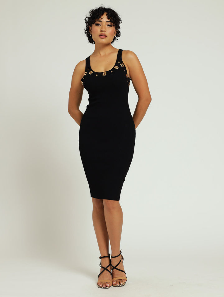 Fitted Dress With Hardware Details - Black