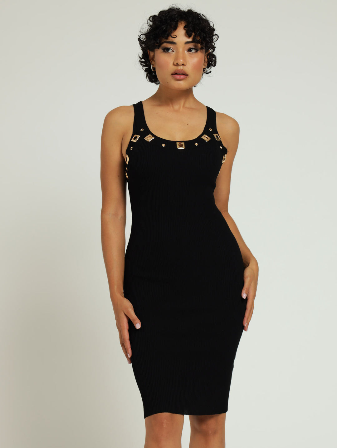 Fitted Dress With Hardware Details - Black