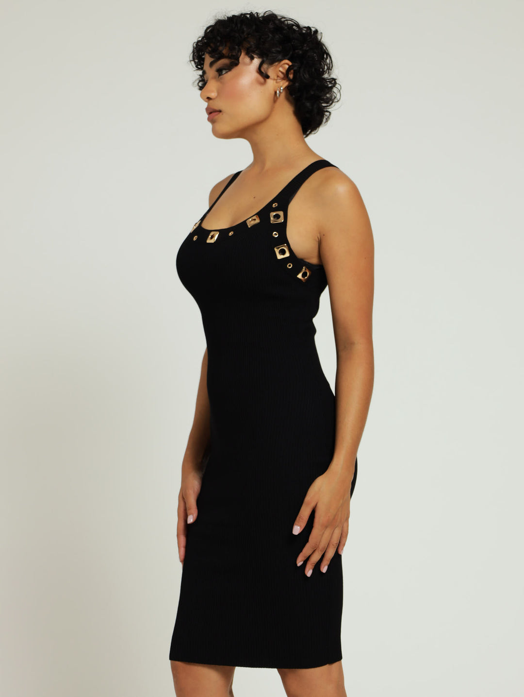 Fitted Dress With Hardware Details - Black