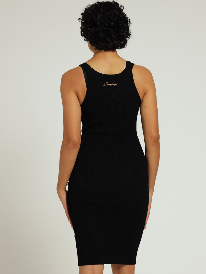 Fitted Dress With Hardware Details - Black