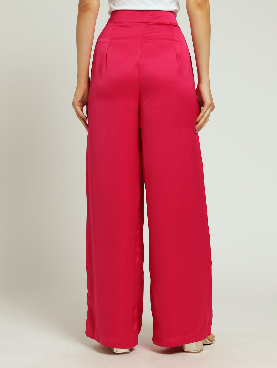 Straight Leg Satin Pants - Pink