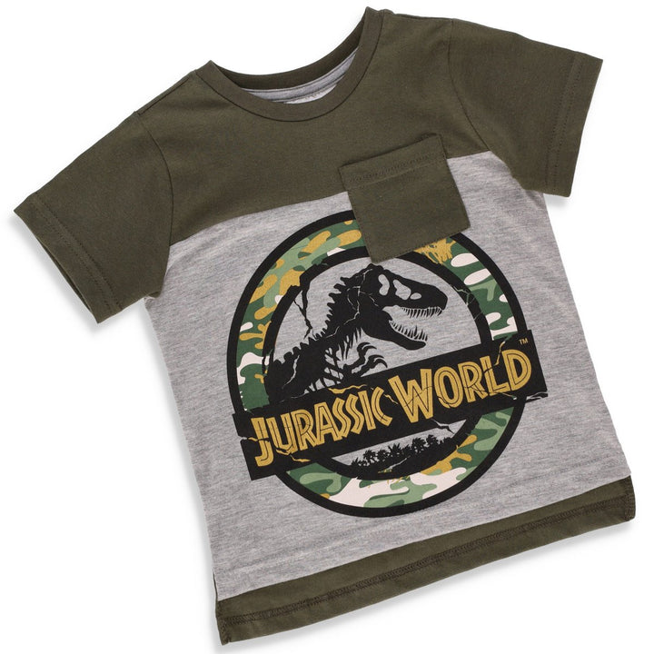 Pre-Boys Short Sleeve Jurassic Step Hem Colourblock Top - Olive