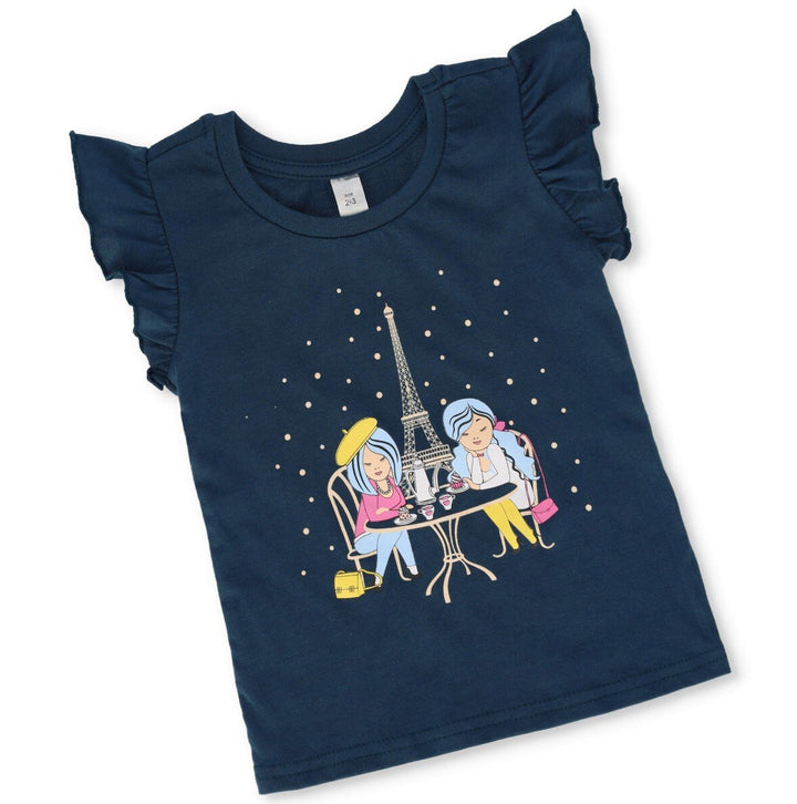 Pre-Girls Besties In Paris Tee - Navy