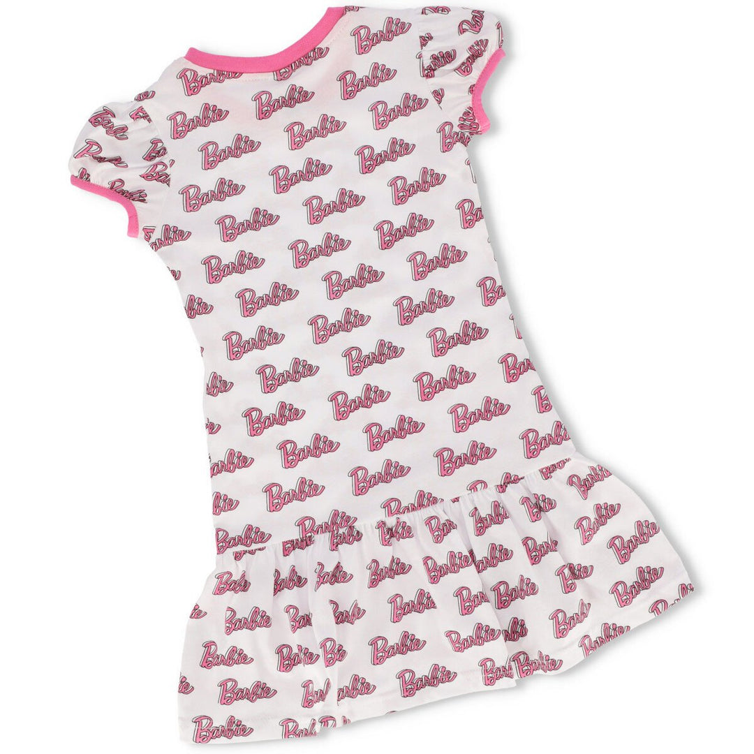 Pre-Girls Barbie All Over Print Dress With Frill Panel - Pink