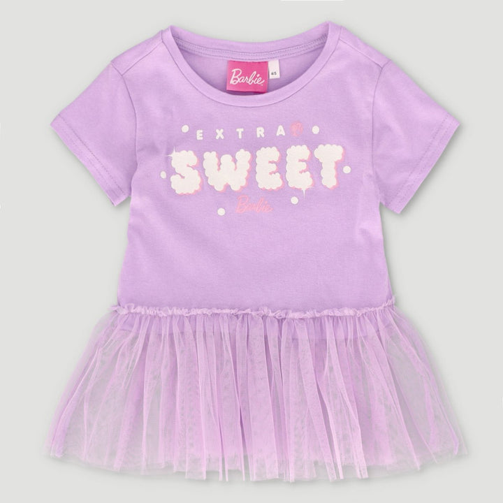 Pre-Girls Barbie Top With Tulle Frills - Lilac