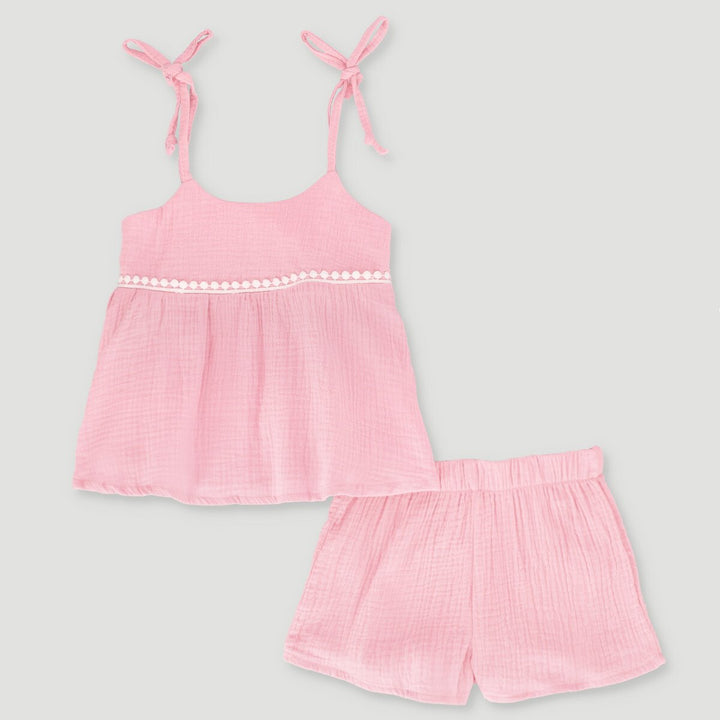 Pre-Girls Babydoll Top With Short Set - Pink