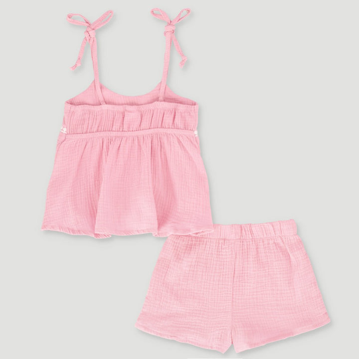 Pre-Girls Babydoll Top With Short Set - Pink