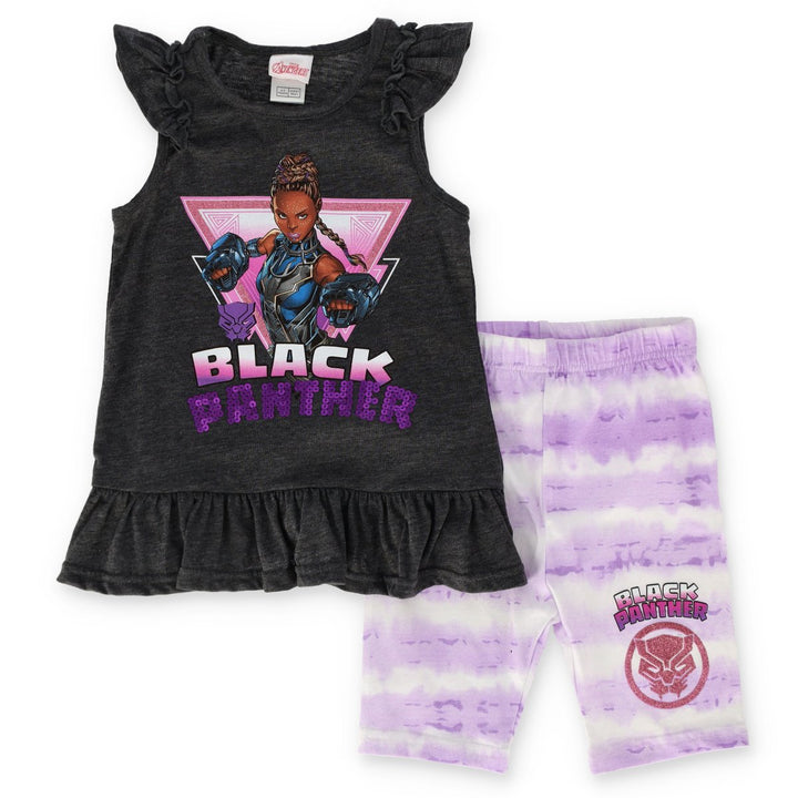 Pre-Girls Black Panther Tee And Cycling Short Set - Purple