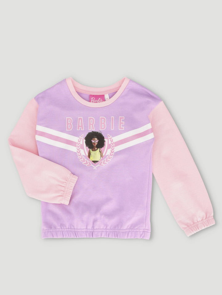 Pre-Girls Barbie Colourblock Crew Neck Top - Pink