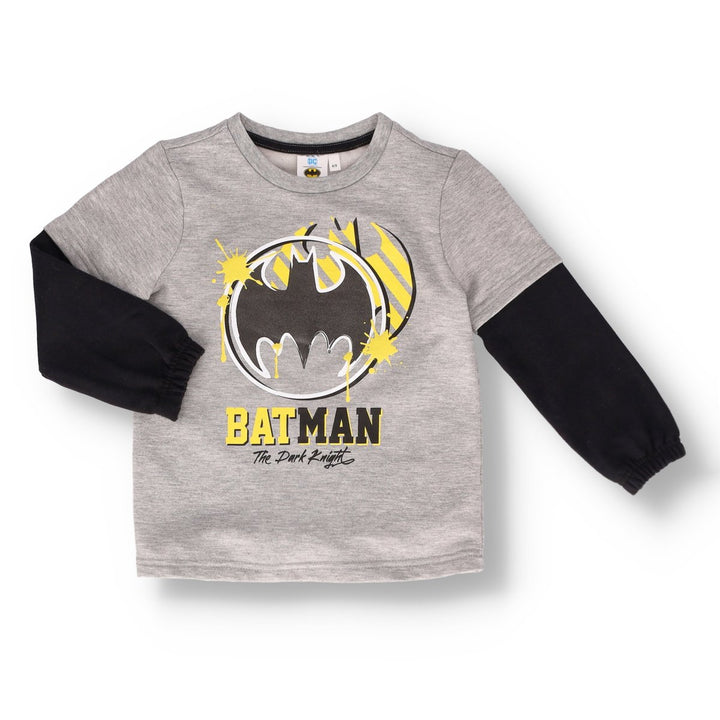 Pre-Boys Batman Crew Brushed Top - Grey Melange