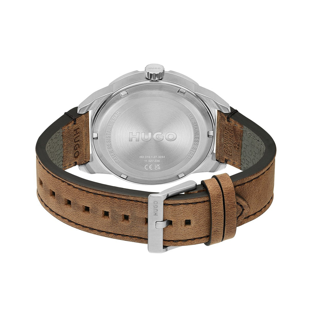 #Grip 46Mm Stainless Steel Case And Black Dial With Brown Leather Strap