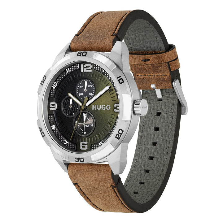 #Grip 46Mm Stainless Steel Case And Black Dial With Brown Leather Strap