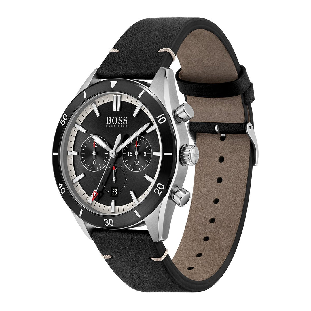 Santiago 44Mm Watch With Dual Time Stainless Steal Case And Black Dial