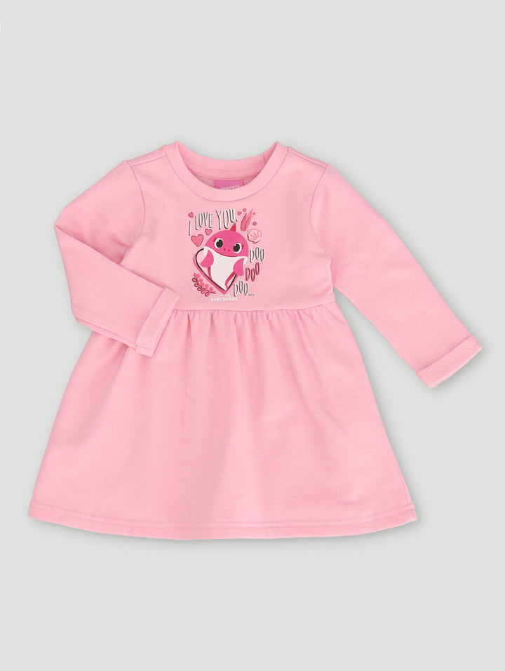 Girls Baby Shark Fleece Dress - Pink