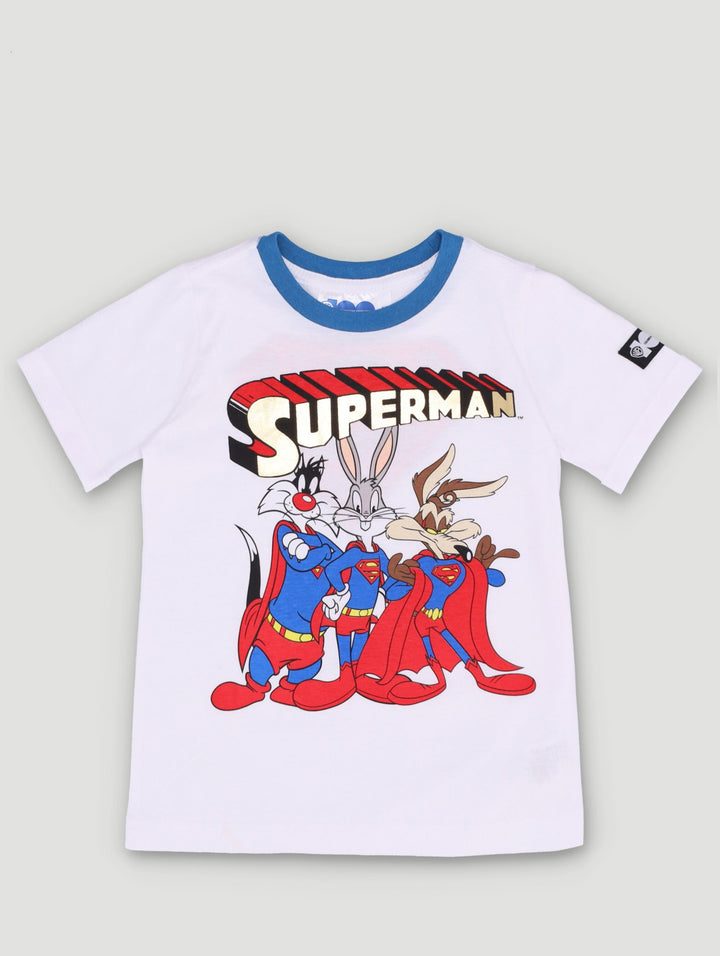 Pre-Boys Superman Looney Fashion Tee - White