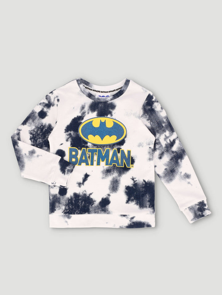 Pre-Boys Long Sleeve Batman Tie Dye Crew Sweat Top - Navy