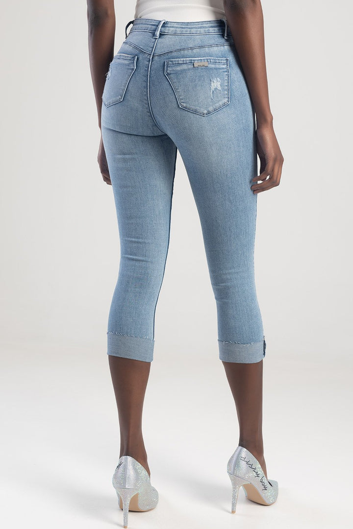 Axel Mid Waist Capri Jean With Rip And Repair - Light Blue