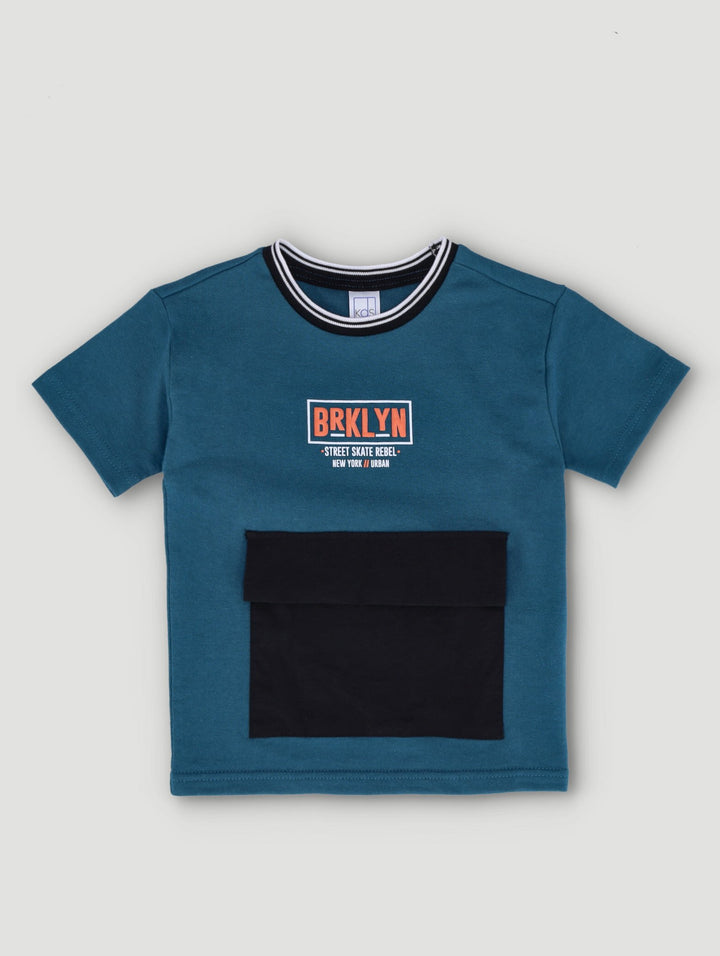 Pre-Boys Fleece Crew Top With Nylon Pocket - Blue Coral