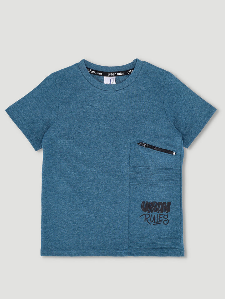 Pre-Boys Pintuck Zip Panel Tee - Blue Coral