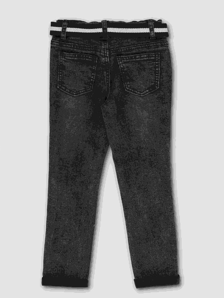 Pre-Boys Fashion Belted Rip Denim Jeans - Black