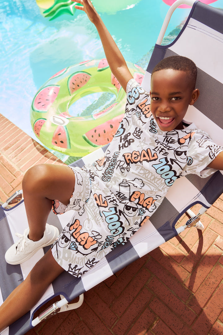 Boys Cool Graffiti Tee - White