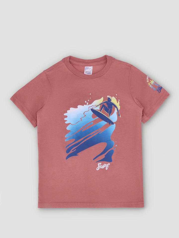 Pre-Boys Surf Waves Printed Tee - Mahogany