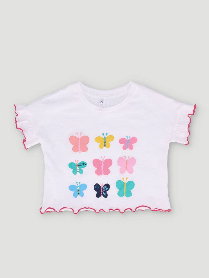 Pre-Girls Butterfly Sequin Tee - Cream