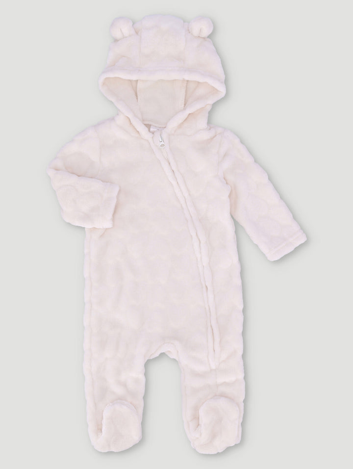 Baby Girls Embossed Hooded Babygrow - Cream