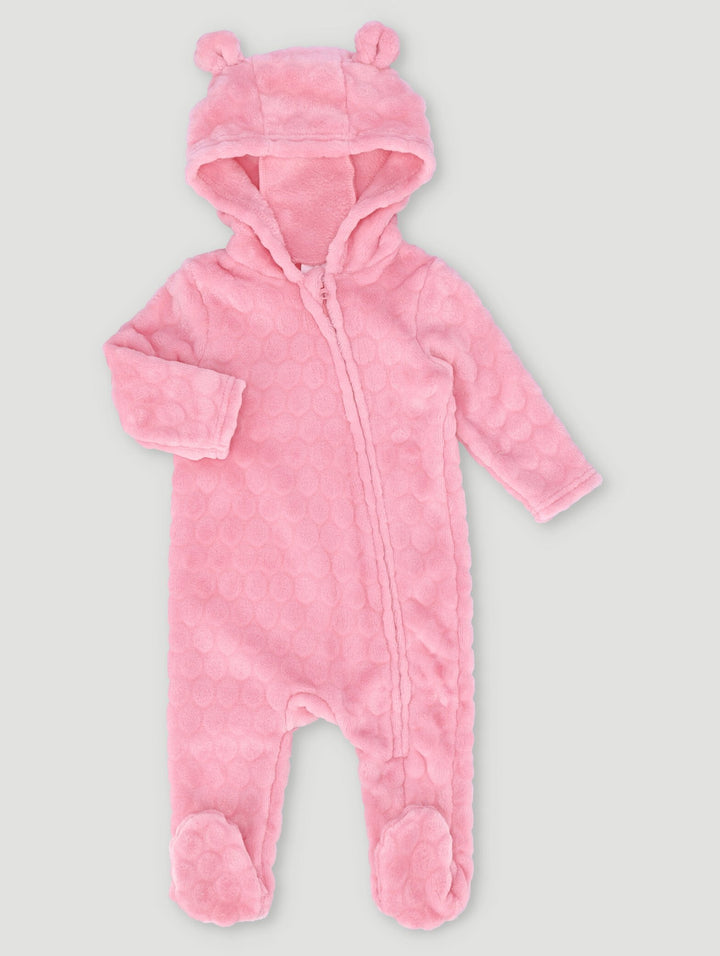 Baby Girls Embossed Hooded Babygrow - Pink