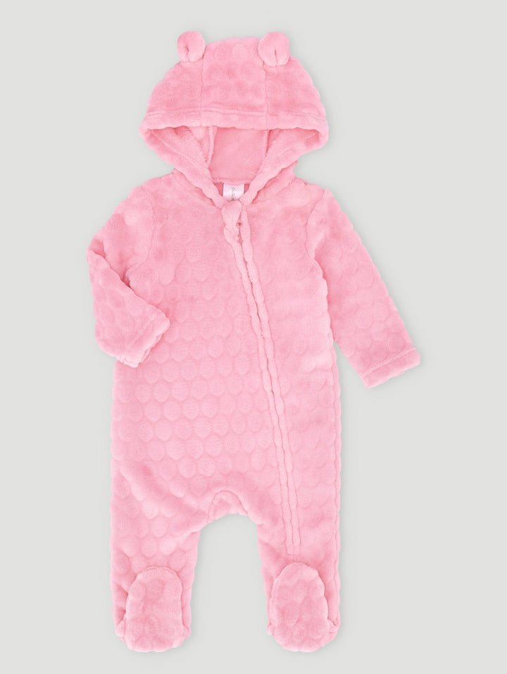 Baby Girls Embossed Hooded Babygrow - Light Pink