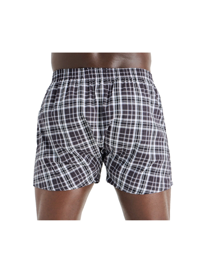 2 Pack Check Stripe Boxers - Grey