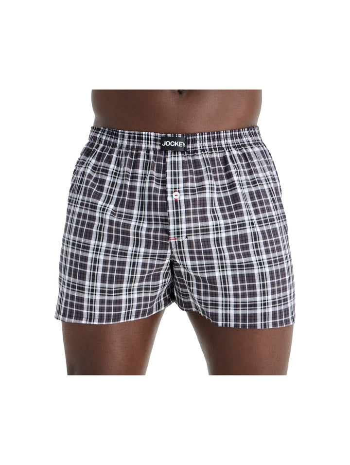 2 Pack Check Stripe Boxers - Grey