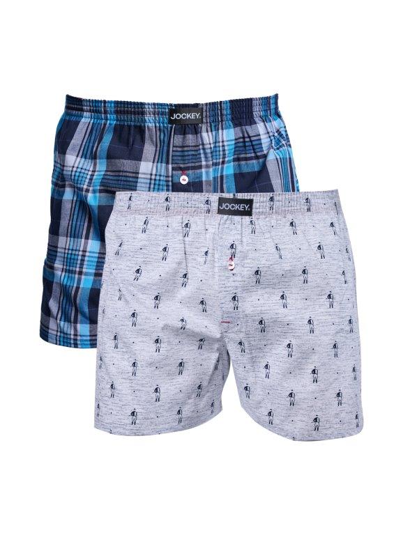 2 Pack Check Plain Boxers - Navy