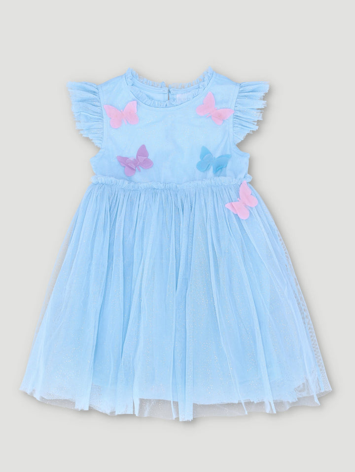 Pre-Girls Butterfly Party Dress - Light Blue